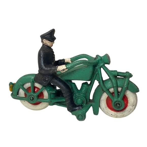 Vintage Hubley Cast Iron 7.5" Green Police Harley Champion Repro Display Toy - Picture 3 of 14